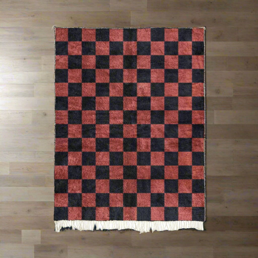 Black and Red Checkered Rug - Custom Size