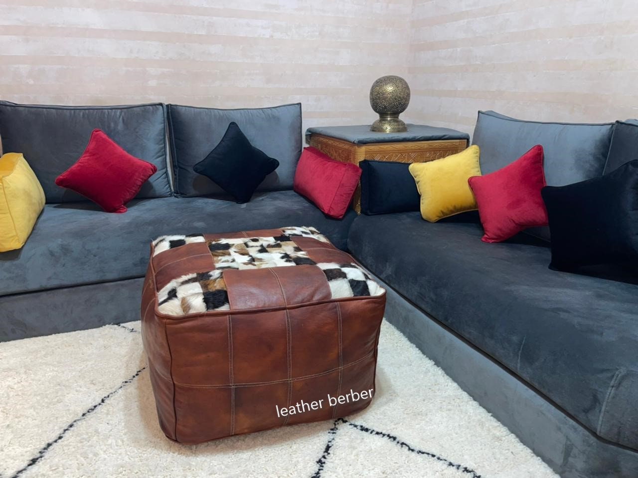 Moroccan leather pouf,