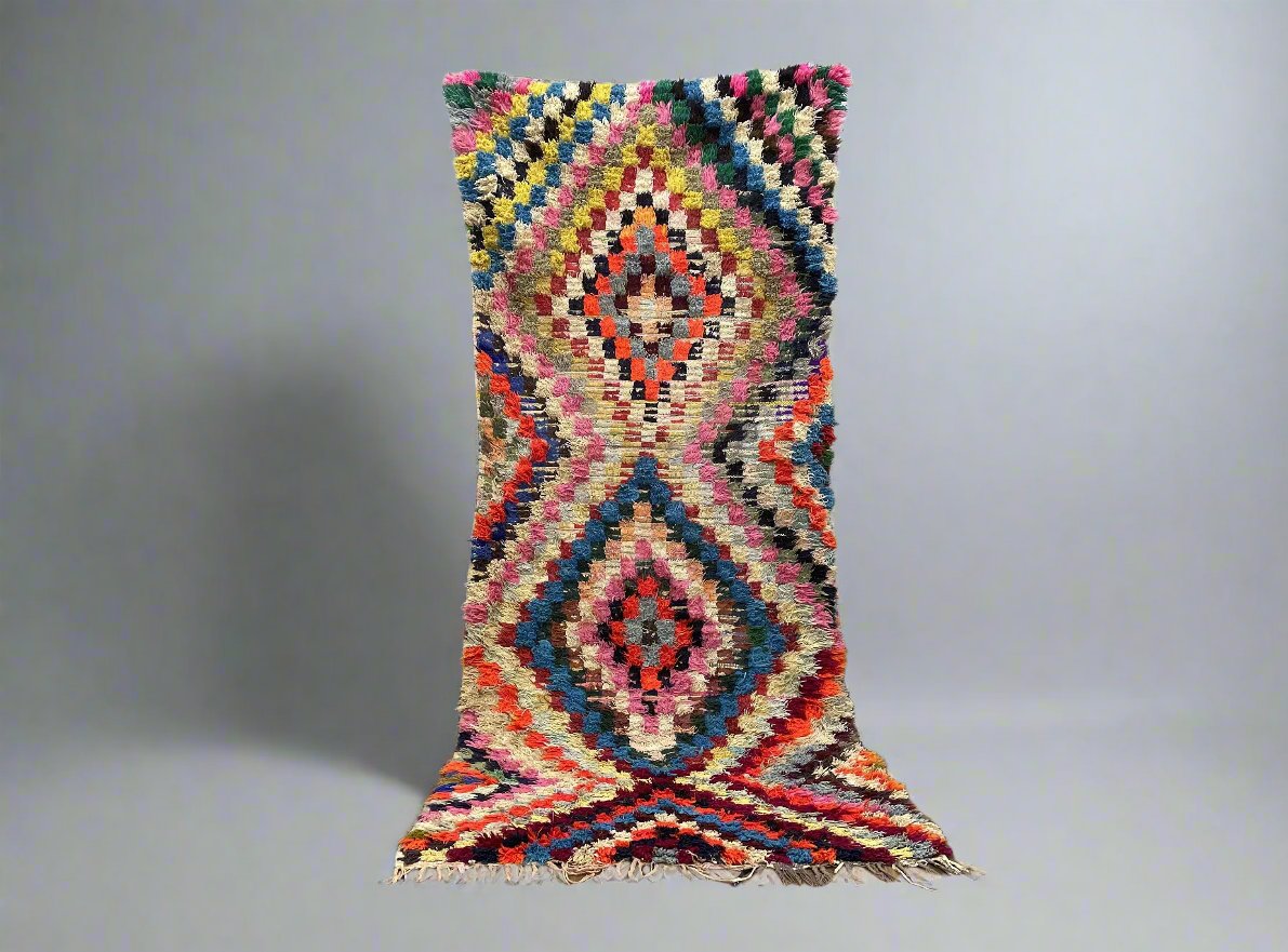 Colorful geometric patterned rug ideal for home decor and stylish interiors.