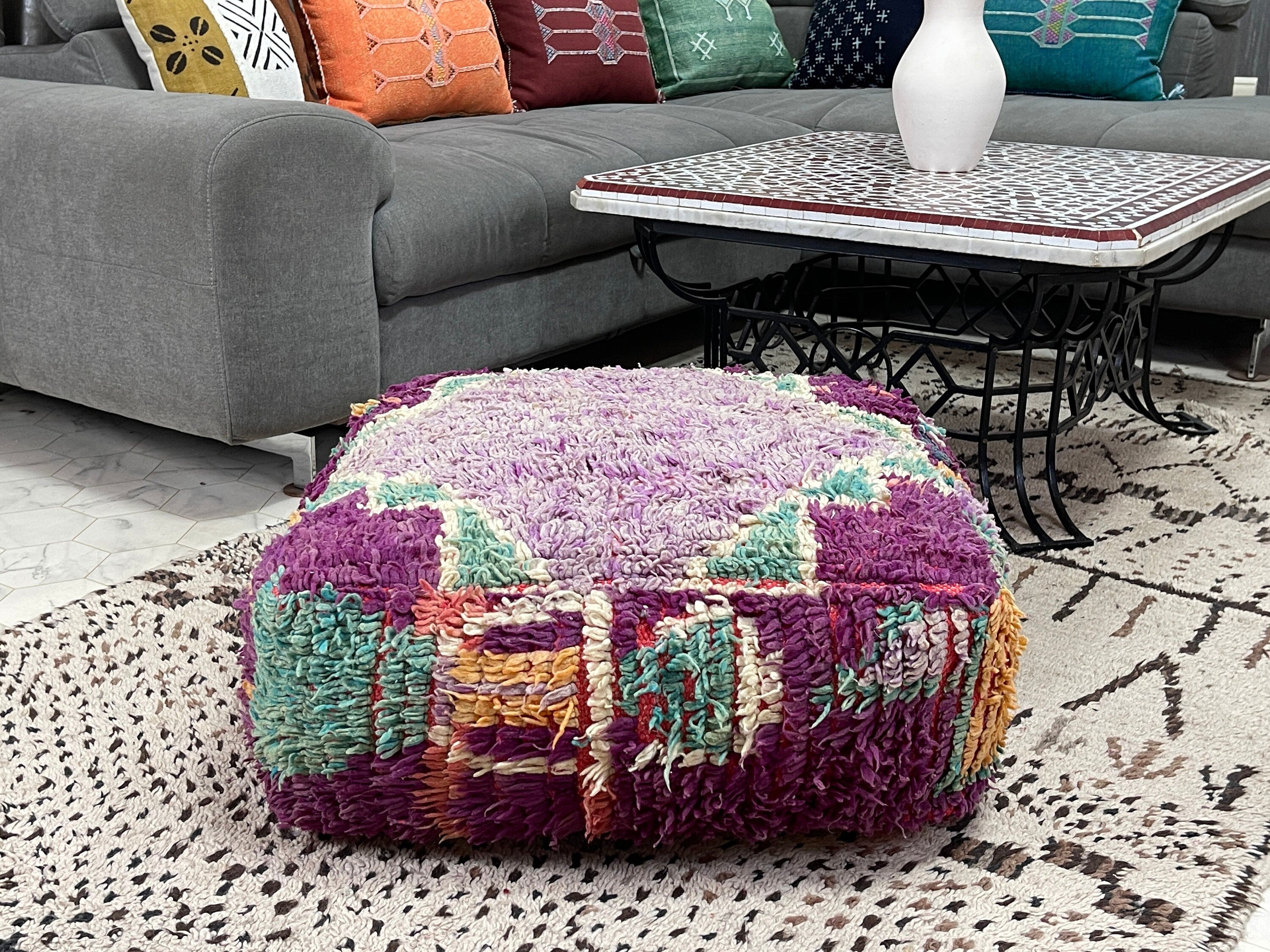 Colorful Berber Floor Cushion, Moroccan Vintage Cover Pouf, Handmade 100% Organic Wool, Seat Pillow Cover, fashion Interior Decor, decorative pouf