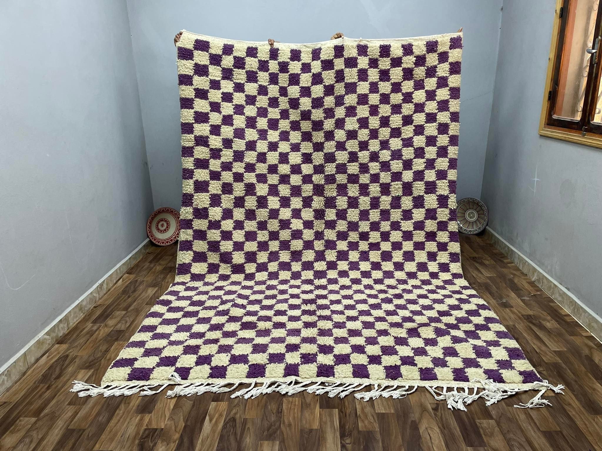 Purple Moroccan Boho Checkered Rug: 7x10