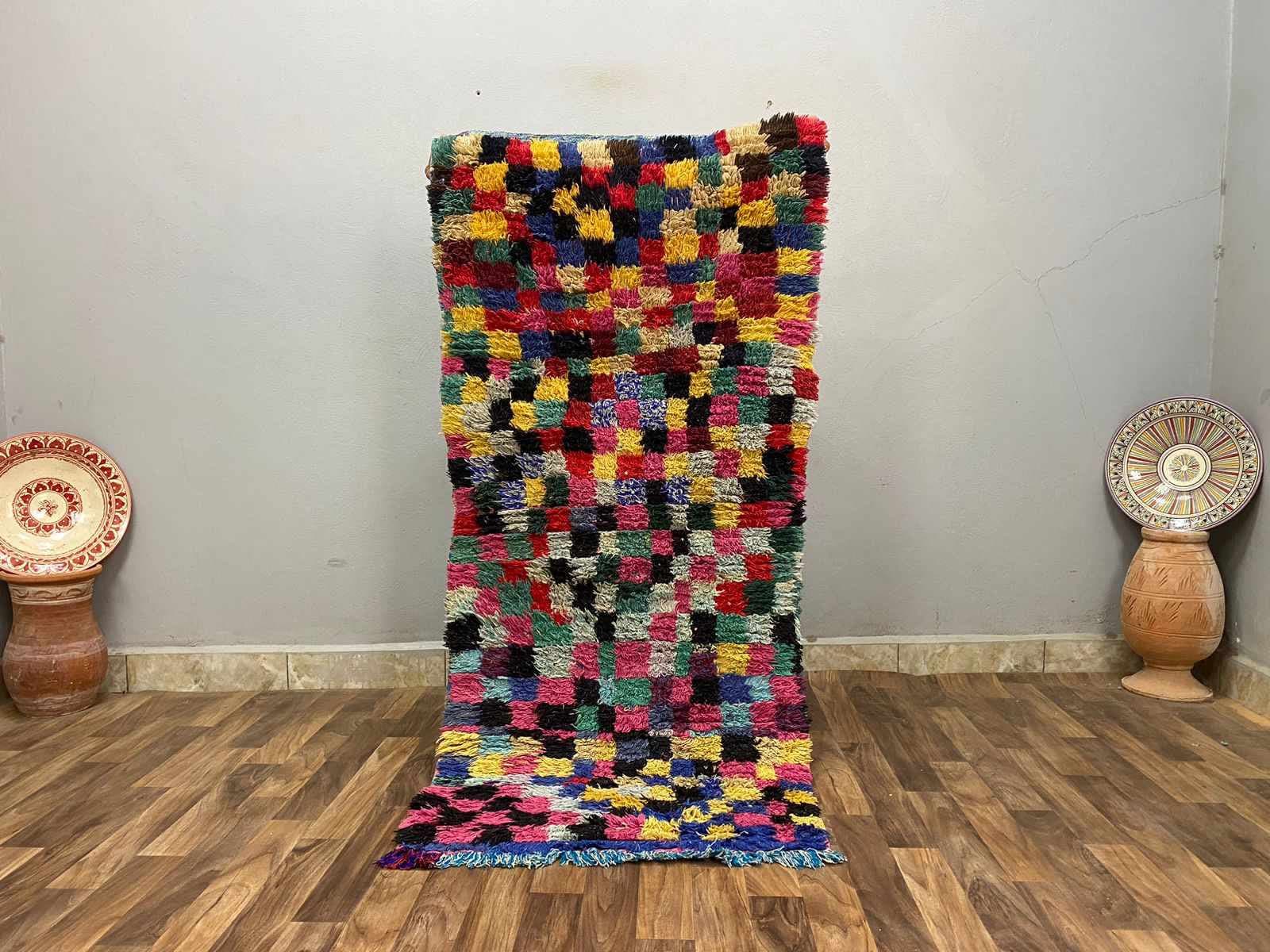 Unique Wool Checkered Runner Rug |